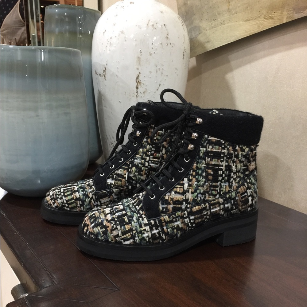 CHANEL Lace Up Tweed Boots - NIB
